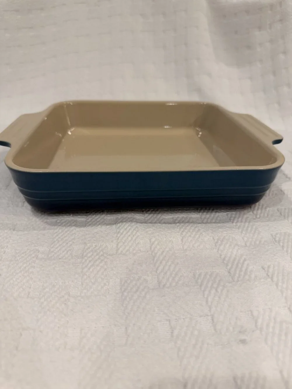 Le Creuset Square Stoneware Baking Dish Deep Blue Teal Cream Interior 11